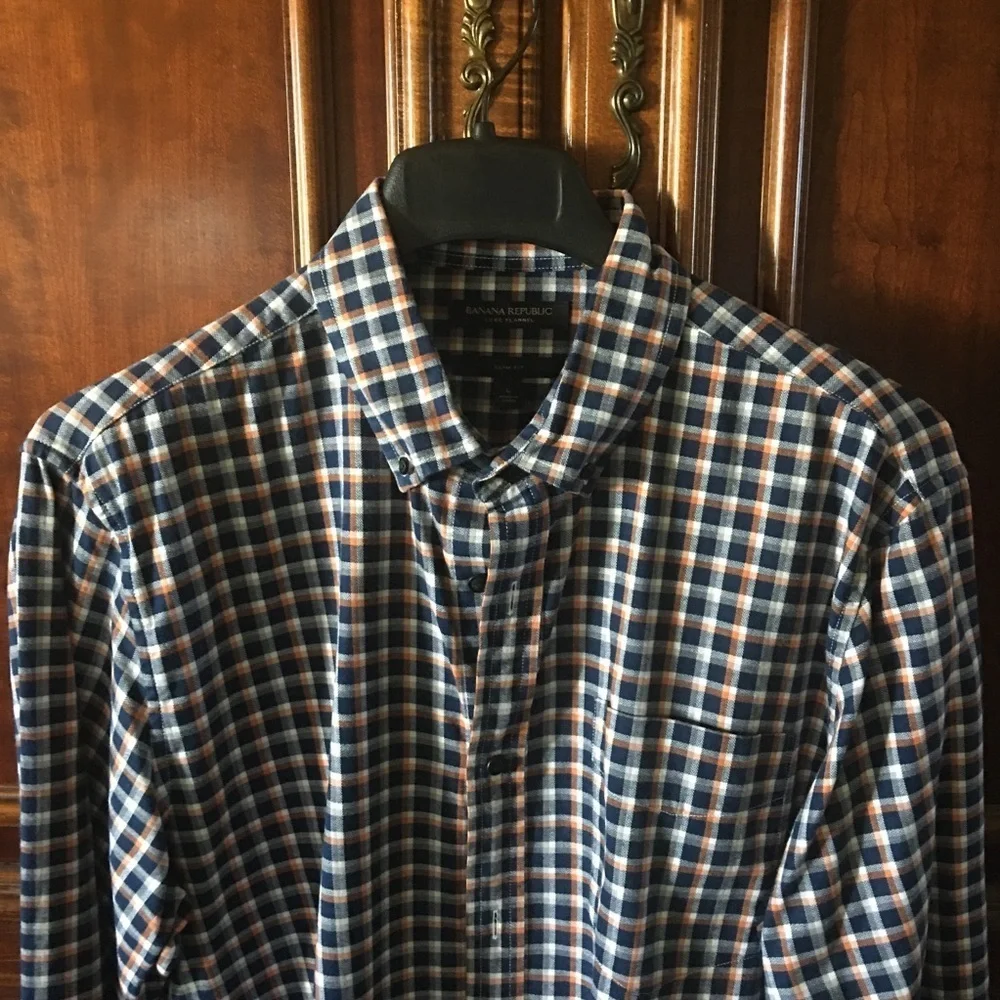 Banana Republic Luxe flannel checked - L Slim Fit Orange and Blue button down